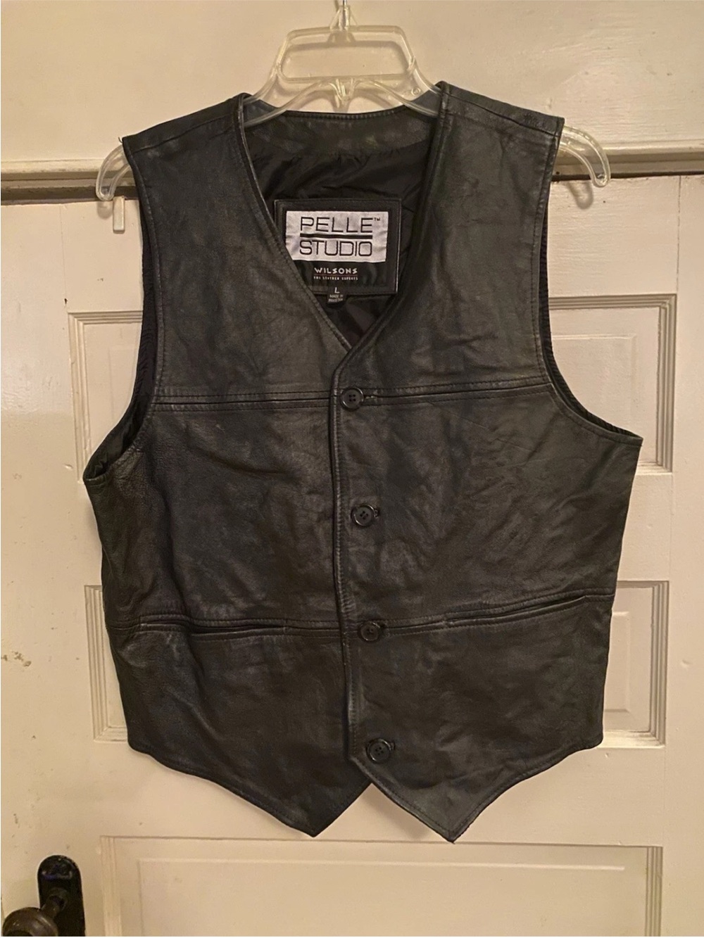 Vtg Wilson’s Leather Black Biker Vest Pelle Studio Sz large